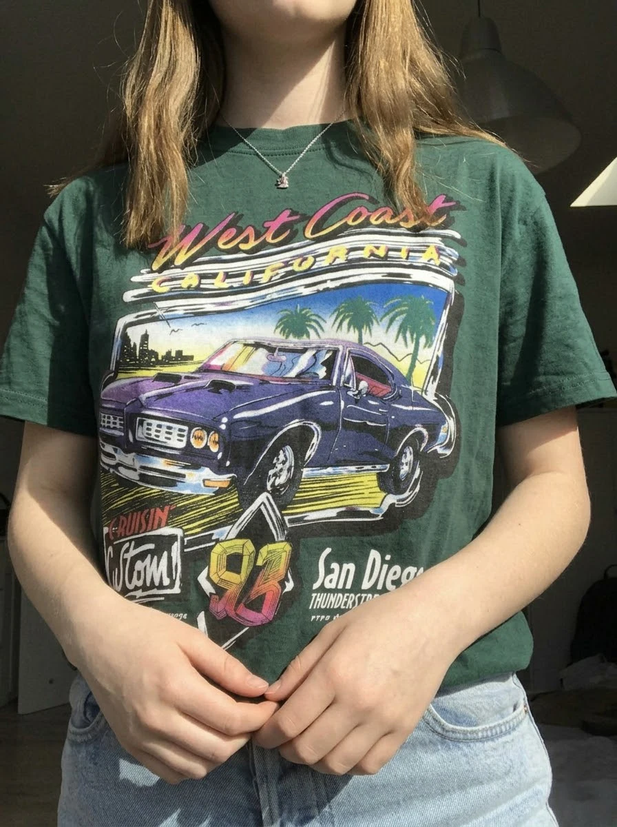 White Vintage American Racing Motorcycle Style T-Shirt Short Sleeve Lazy Summer Fashion by Wang Studio