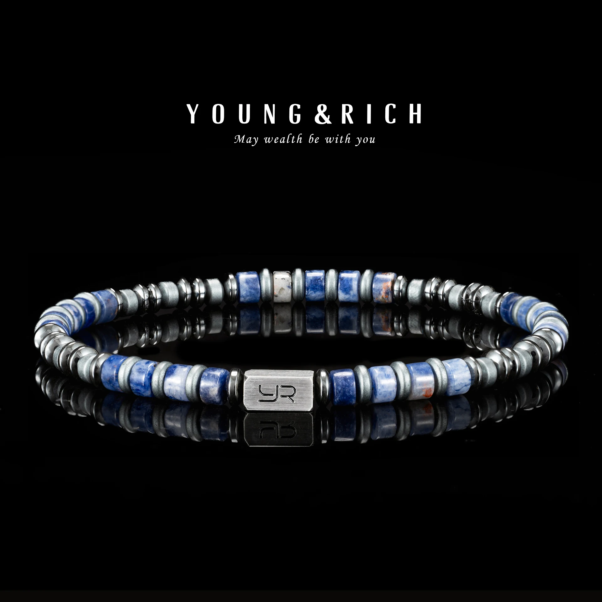 YOUNG&RICH 4mm Blue Vein Stone Bracelet, Unisex Retro-Chic, Light Luxury Insta-worthy and Fashionably Luxurious Bracelet