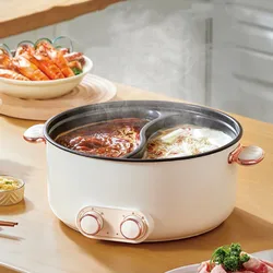 1500W Yuanyang Electric Hot Pot Multifunction Electric Cooking Pan Large Capacity Double Soup Pot Non Stick Electric Cook Pot 6L