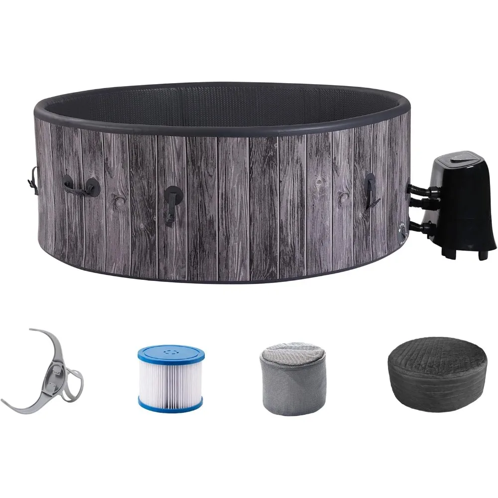 Inflatable Hot Tub Portable, with 130 Bubble Jets and Round Thermal Insulated Cover, with Heater Pump,Outdoor Air Jet Spa