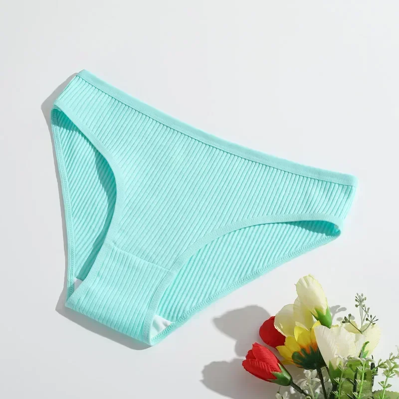 Seamless Panties Ribbed Cotton Briefs Ladies Low Waist Bikini Panty Sports Underwear Girls Breathable Solid Color Underpants