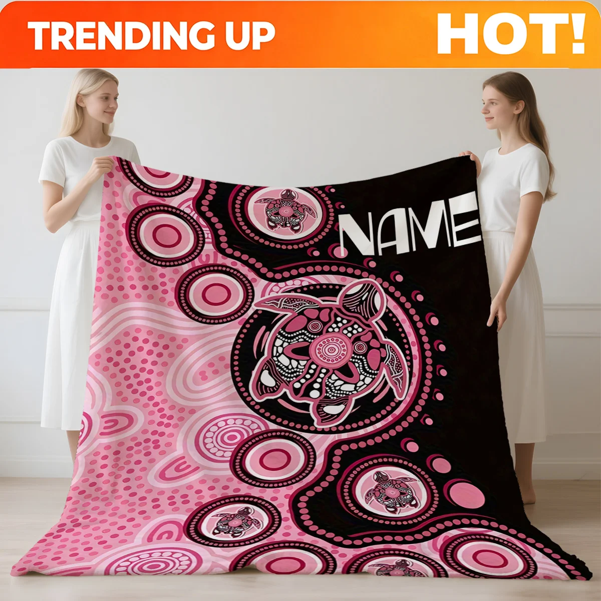Customize 1pc Personalized Name/Number Custom Tribal Turtle Blanket - Custom Text/Numbers, Soft Flannel Bedspread Suitable for T