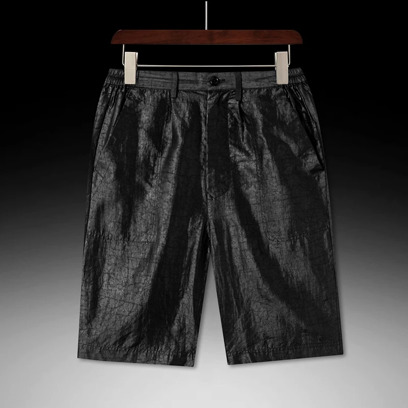 Zipper Fly Knee Length Shorts For Man Crackled Xiangyun Silk Ice Summer High-Quality Lightweight Pantalones Cortos Hombre Verano