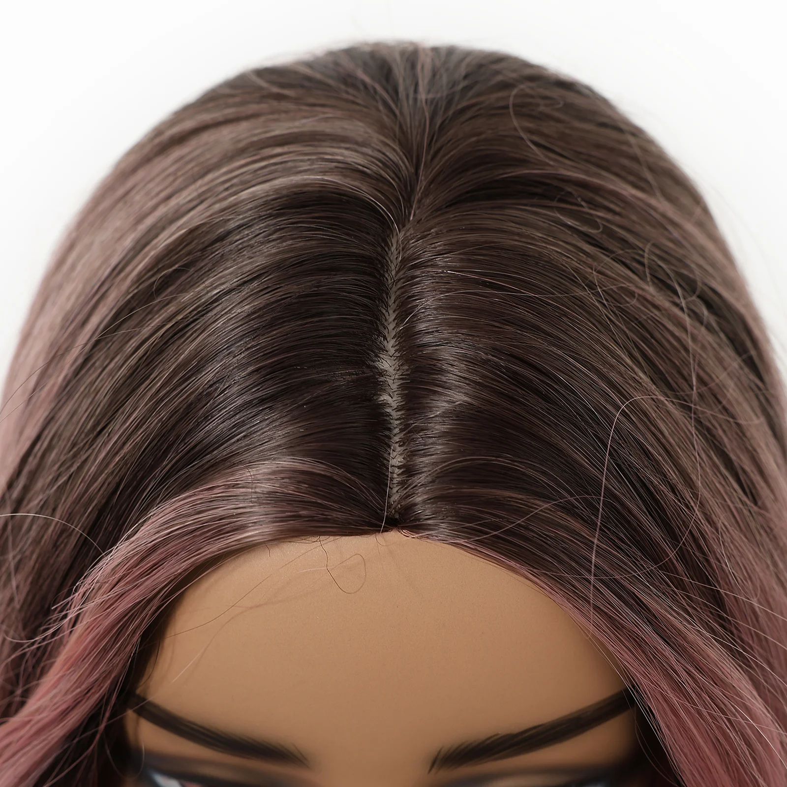 EASIHAIR 옴브레 핑크 합성 가발 긴 웨이브 핑크 가발 여성용 자연스러운 헤어 가발 어두운 뿌리 중간 가르마 코스프레 일상용