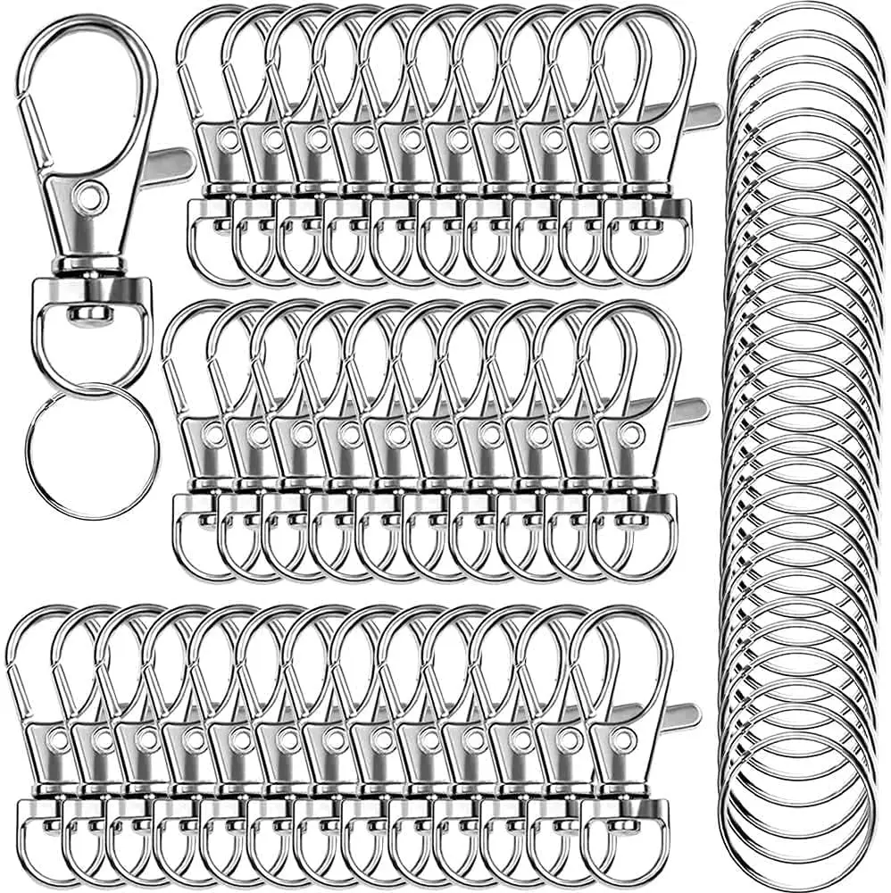 

120 Pack Swivel Lanyard Snap Hooks with Key Rings Metal Clasps for Jewelry Crafts Silver