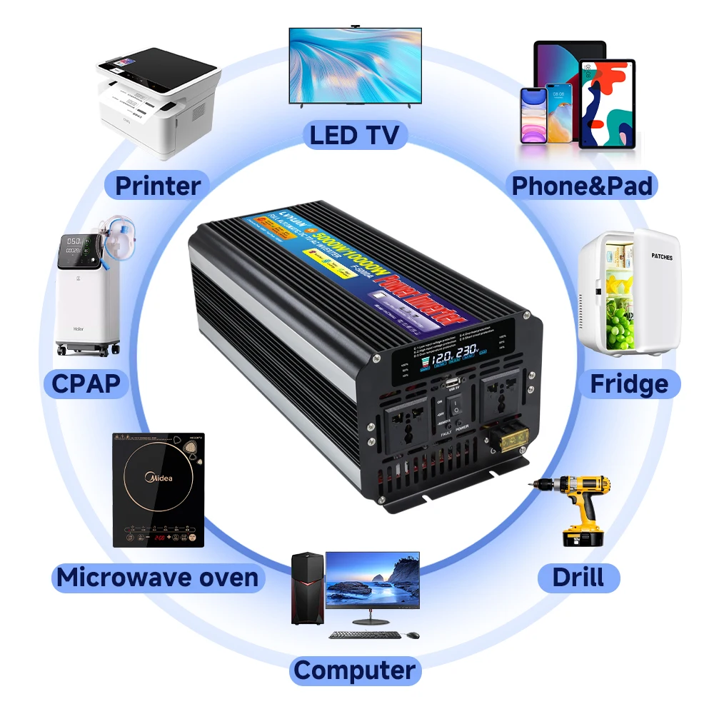 LCD 10kW Inverter DC12V/24V-AC220V Remote Control Smart Solar Power Station Inversor For Camping/Travel voltage Transfer