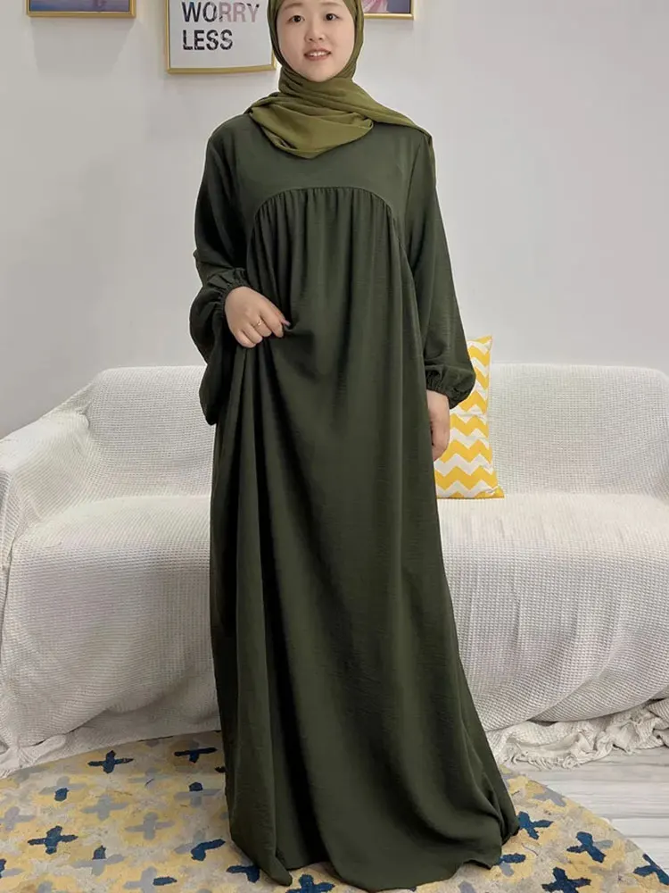 Closed Abaya Balloon Sleeve Plain Loose Abayas for Women Dubai Turkey Muslim Hijab Dress Ramadan Eid Islam Outfit Prayer Clothes