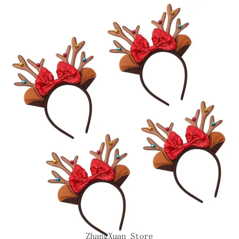 Weihnachts-Haarreifen-Set, 4-teilig, mit Hirschhorn-Detail, Haarband für Feiertagskostüme für Versammlungen, Schulprogramme und – Detail 3