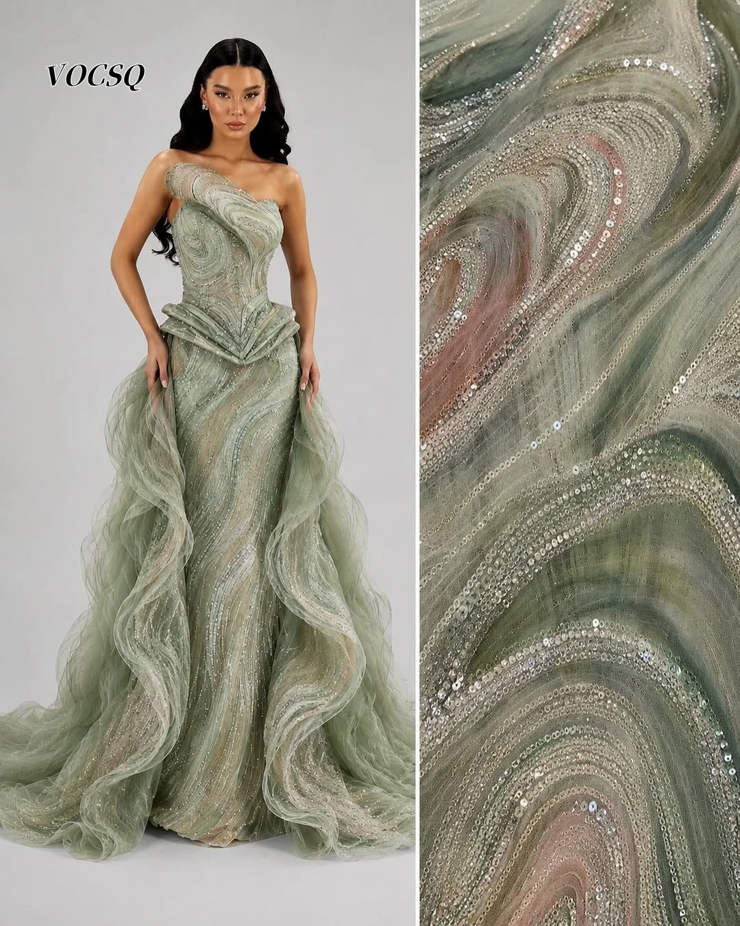 Prom Dress Gradient Formal Gown Asymmetric Neckline All Over Crystal Beading Voluminous Wave Tulle Gala Maxi Dress Customized