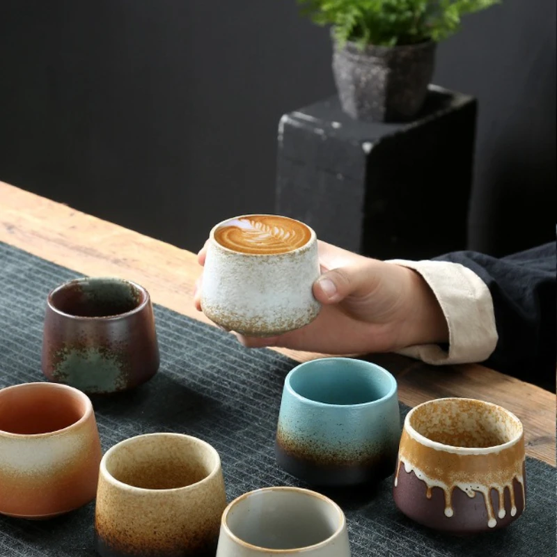 Vintage Japanese Raku Pottery Tea Cup Handcrafted Coarse Ceramic Kung Fu Cup Kiln Glaze Unique Design for Home Use