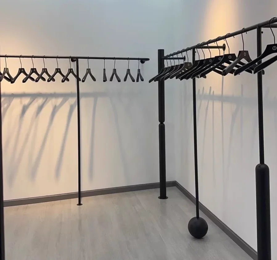 

Clothing store display rack, black display rack, iron hanging hanger, wall hanging shelf