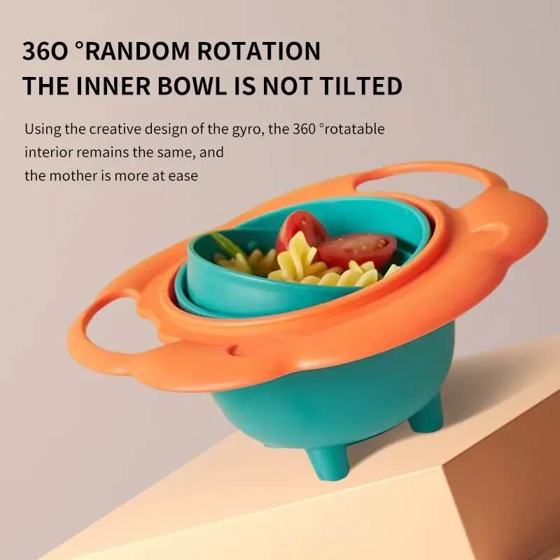 Baby Gyro Bowl Practical Design Children Rotary Balance Novelty Gyro 360 Rotate Spill-Proof Solid Feeding Dishes Kids Plate