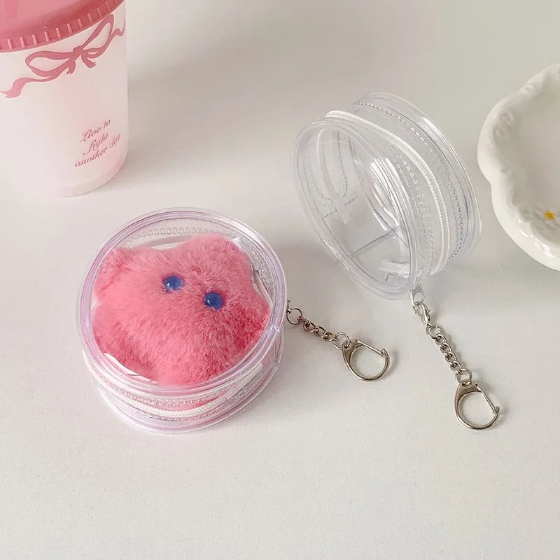 5.8/7.5cm  Transparent Clear Badge Pin Holder for Kids Girl Portable Key Ring Casual Badge Clip Storage Bag Schoolbag Pendant