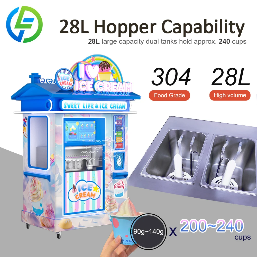 24 Hour Yogurt Soft Ice Cream Vending Machine Customized with Coin QR Code Token Payment System Commercial Grade