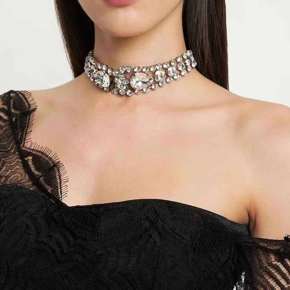 بيان الجوف حجر الراين المختنق قلادة مجوهرات الزفاف سيدة أنيقة قطرة الماء كريستال طوق المختنق الزفاف هدية الزفاف