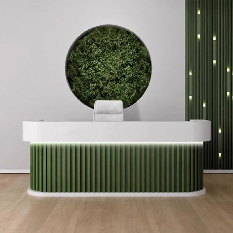 

Shelves Restaurant Reception Desks Curved Drawer Corner Reception Desks Minimalist Salon Comptoire Accueil Commercial Furniture