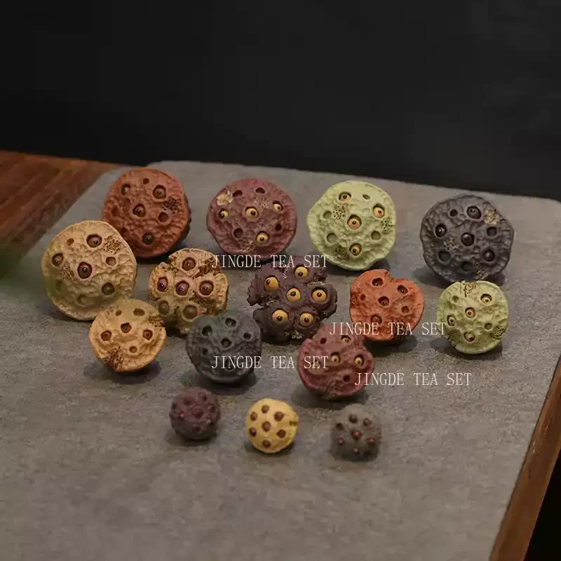 Yixing hand carved purple clay tea pet lotus seed shaped statue desktop art tea ceremony decoration accessories