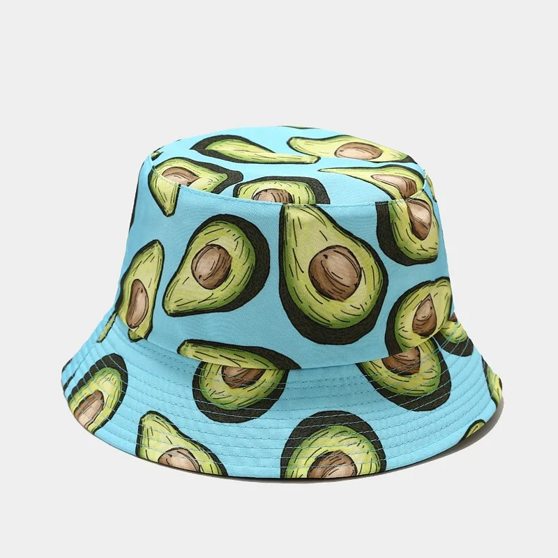Kreative bedruckte Eimerkappe mit Fruchtmuster, Unisex, Freizeit-Fischerhut für den Außenbereich, Sommer-Strand-UV-Schutz-Sonnenhut, Panama-Bob – Detail 8