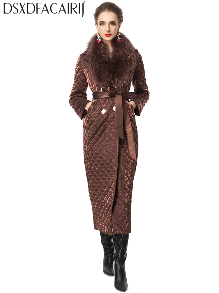 DSXDFACAIRIJ المرأة الفراء طوق طويلة الأكمام الدانتيل متابعة شارع العليا مزدوجة الصدر ملابس خارجية موضة الشتاء الإناث #3