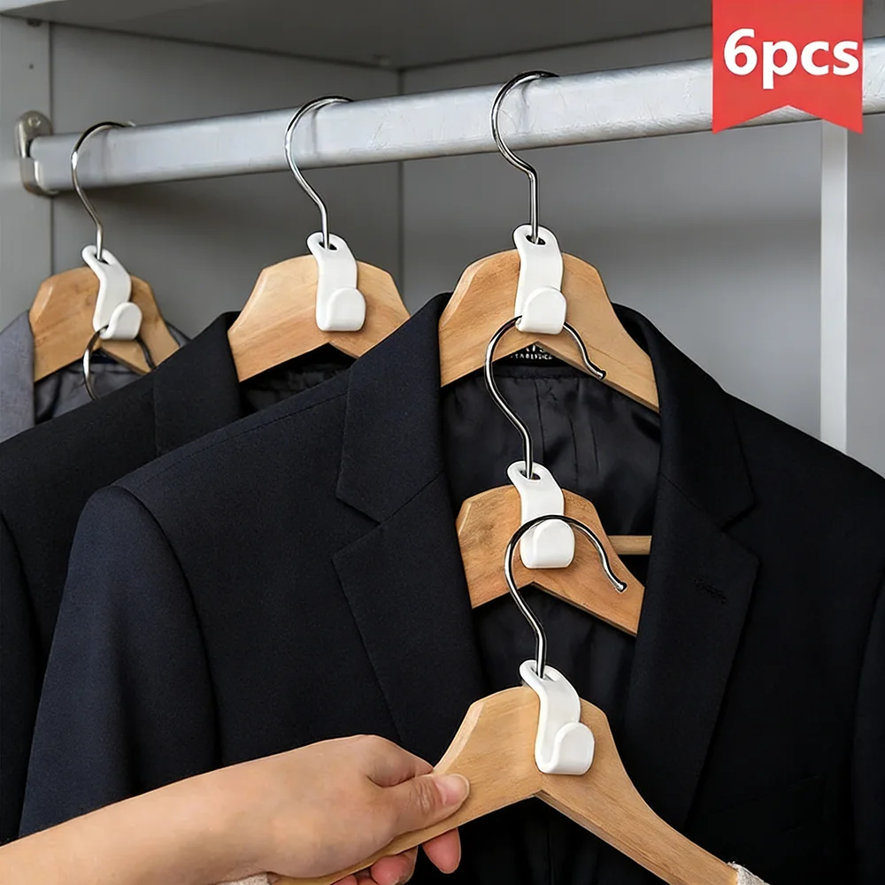 6-teiliges Multifunktions-Kleiderschrank-Organizer-Set mit Kleiderbügel-Haken und Kleiderständer aus Kunststoff für Schlafzimmer
