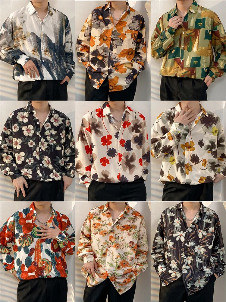 

Мужская длинная рубашка из ледяного шелка в гавайском стиле, свободного кроя, с эффектом драпировки, для пляжа, в ретро-стиле, из полиэфирного волокна, износостойкая...