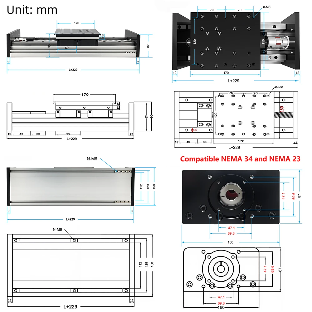 150mm Wide Heavy Duty Linear Ballscrew Sliding Table Linear Stage SFU1605/2005 HGR20 Double Guide Rail 4PCS HGR20 Z Axis For CNC