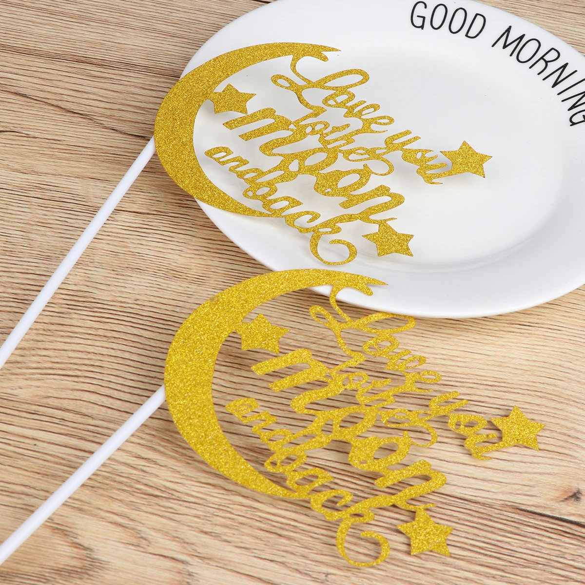 

Moon Shaped Cake Toppers Baking Decoration Inserts English Letters Birthday Dessert Picks Cupcake Cheese Decorative for Children