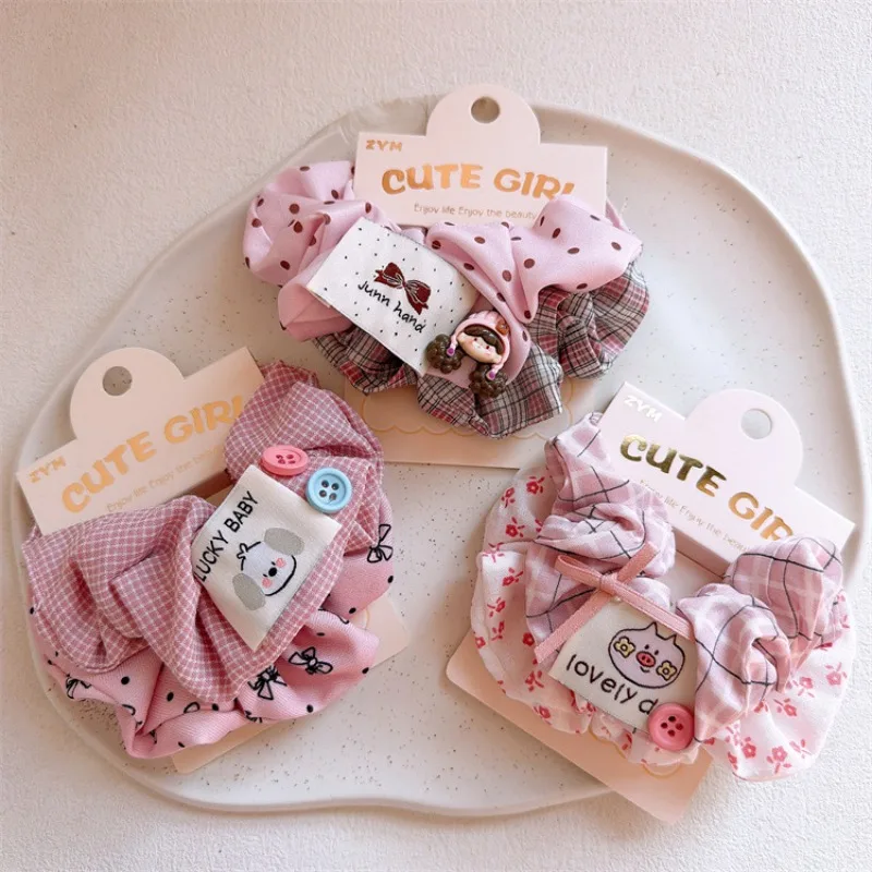 

Pink Pig Plaid Polka Dot Hair Ties for Sweet Girls Large Size Bun Ponytail Holders Elastic No Damage Non Slip Hair Accessories