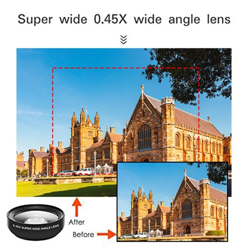 HD 0.45x Super Wide Angle & 12.5x Super Macro Camera Lens Kit for All Cellphone Lens