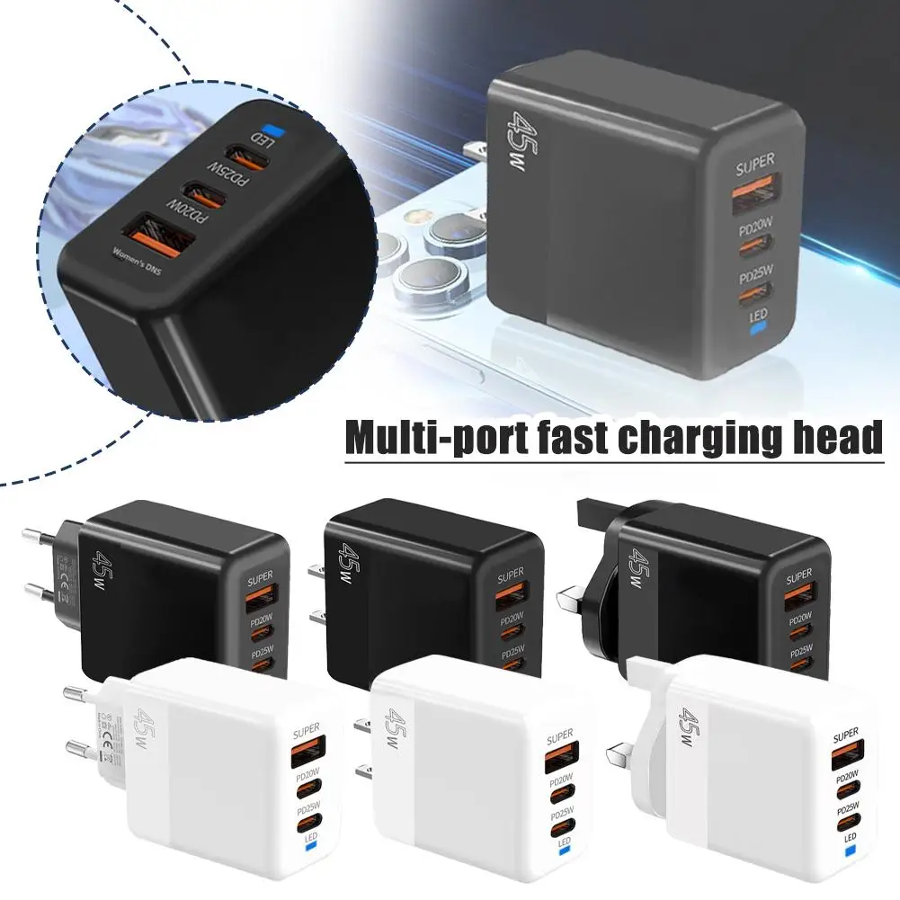 EU/US/UK Oplaadkop USB Drie Plug Snel Opladen Volledig Protocol Type C Geschikt Voor Huawei Apple PD20W Multi-poort Oplader Z1N6