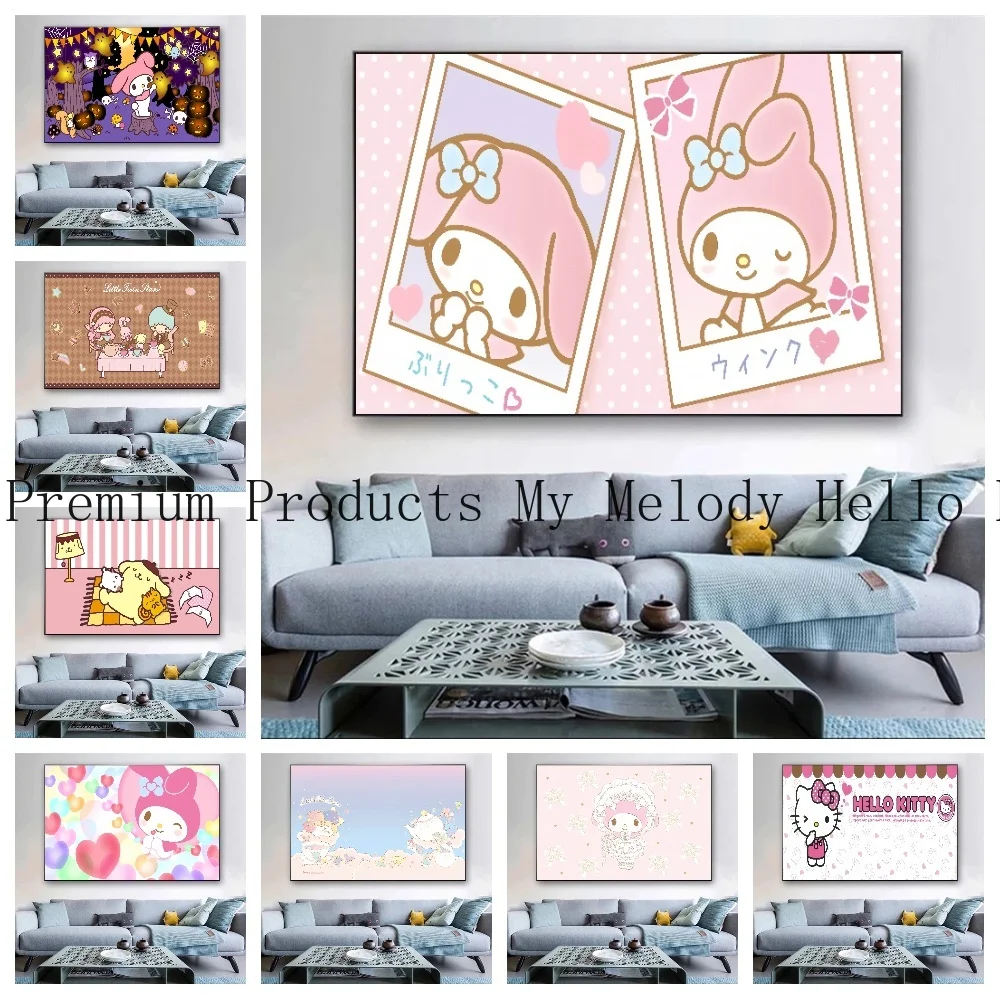 Sanrio Poster Anime Peripheral My Melody Cinnamoroll HelloKittys Canvas Painting Print Children's Room Decoration Christmas Gift