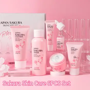 6 ks/sada Sakura sady péče o pleť, krém na obličej, sérum, tonikum, čisticí prostředek na obličej, opalovací krém, oční krém, sada produktů pro péči o pleť, dárková krabička 8 nejlepší prodej bezplatný vzorek produktu - №4