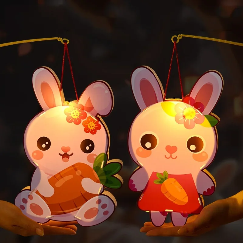 PVC Luminous LED Lantern for Kids, Cartoon Animal Lamp, DIY Handiwork Material, Mid-Autumn Festival, Party Ornament