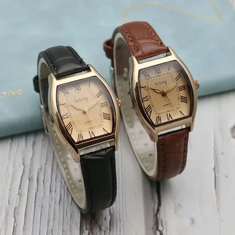 Jam tangan wanita Retro coklat jam tangan wanita berkualitas kecil jam tangan gelang kulit elegan Vintage jam tangan kuarsa hitam