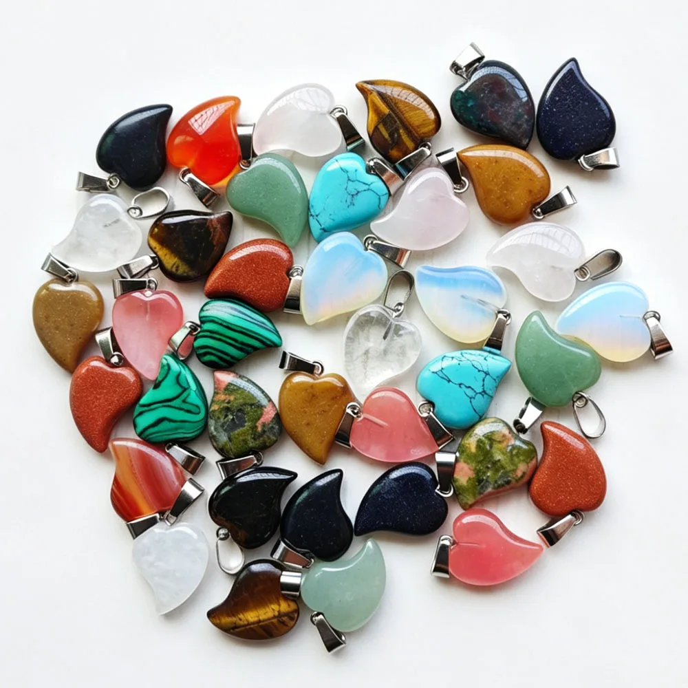 50pcs Bend Hearts Mixed Natural Stone Charms Pendants 20x15mm DIY Necklaces Earrings Jewelry Making Wholesale Free Shipping