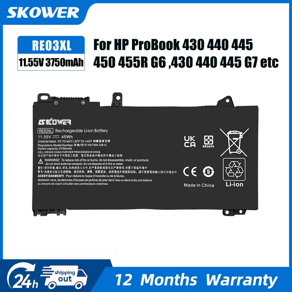 

SKOWER RE03XL Laptop Battery for HP ProBook 430 440 450 445 455R G6 G7 HSTNN-OB1C