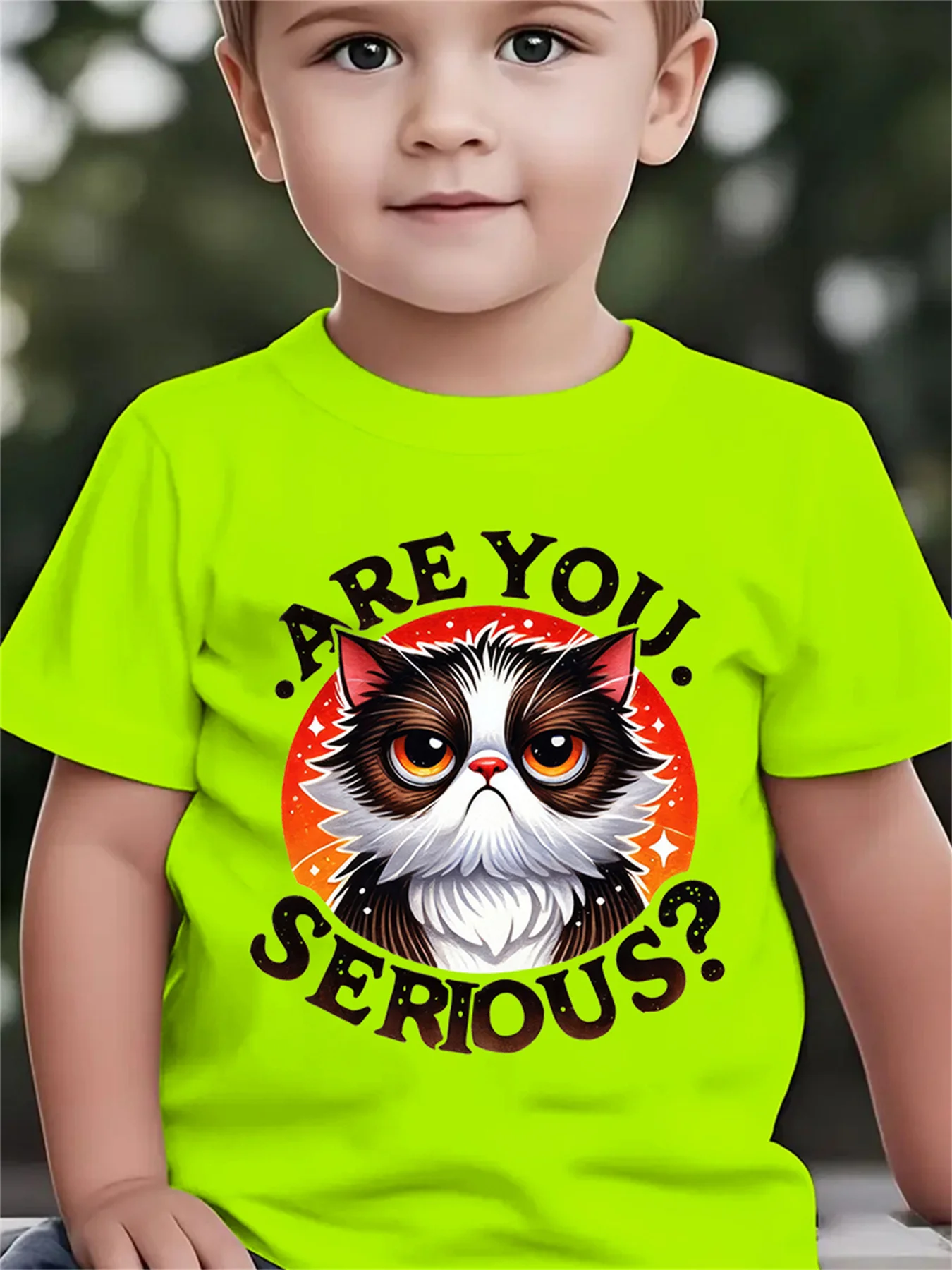 Grumpy Cat Are You Serious Red Circle Star Print Family Matching Cotton Tees Short Sleeve Tops For Mom Dad Boys Girls Daily Wear