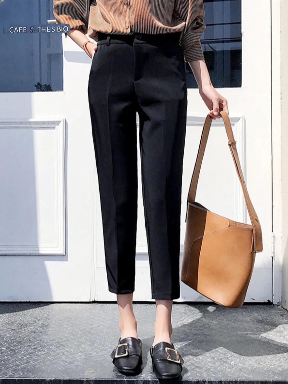 

Женские свободные брюки с высокой талией, прямые, повседневные, из полиэстера, в стиле Harlan, длиной 7/8