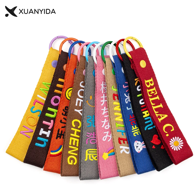 New Arrival Customized Name Tag Embroidery Keychains to Bag Key ring for Woman and Man gift