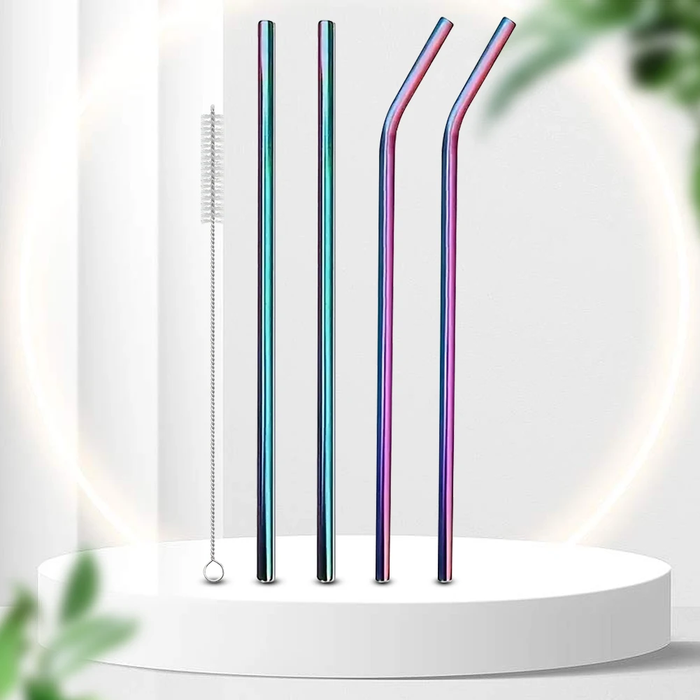 4Pcs Stainless Steel Straw with Cleaning Brush Reusable Healthy Eco Friendly Drinking Straws for Stanley 40oz Cup Accessories