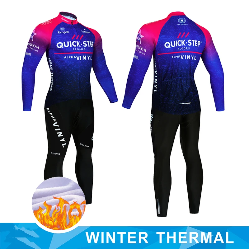 QUICK STEP Winter Thermal Fleece Cycling Jersey Set Maillot Ropa Ciclismo Keep Warm MTB Bike Wear Bicycle Clothing Cycling Set