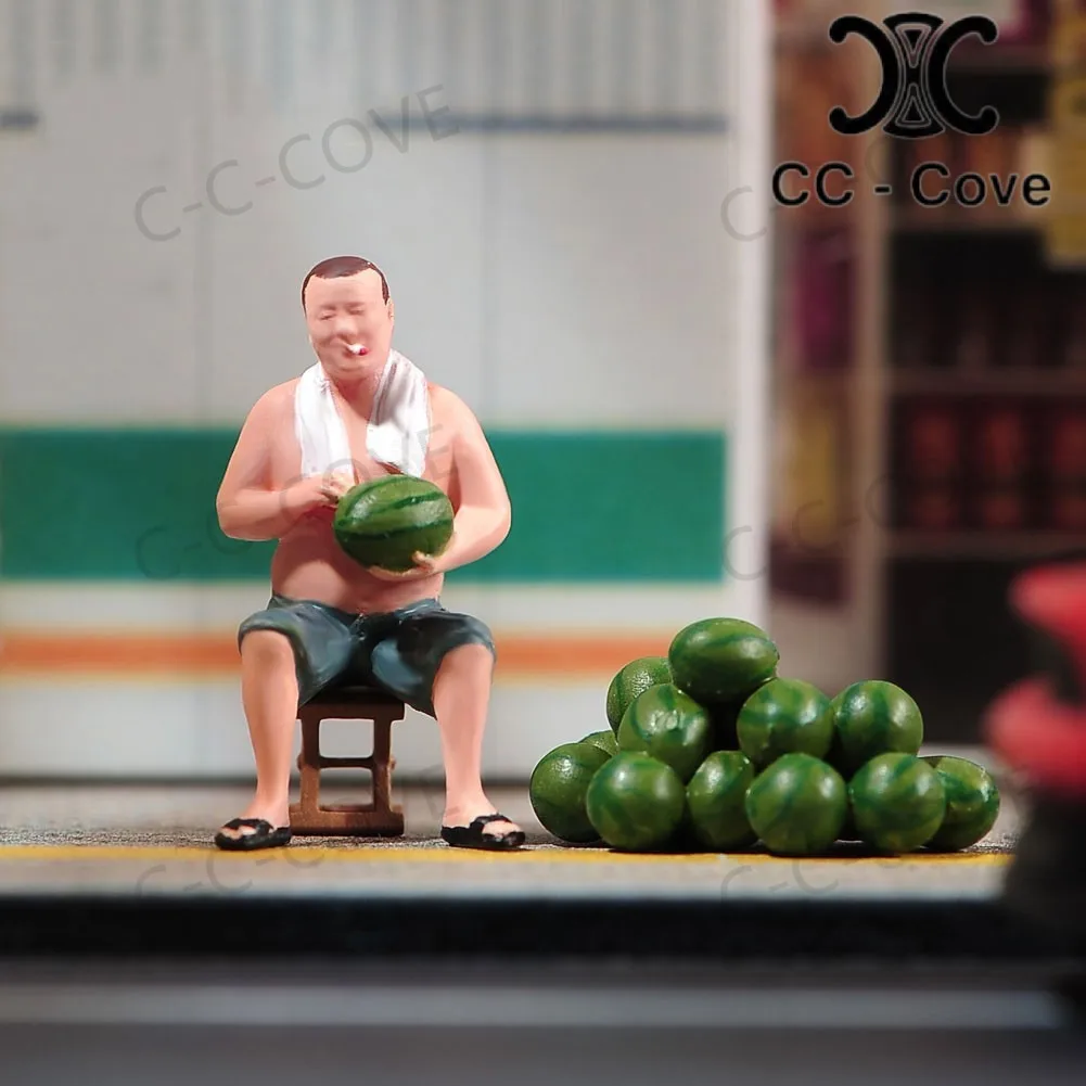 Painted Miniatures 1/18 1/24 1/43 1/64 1/87 Smoking Man Selling Melons Unpainted Figure Model Toys View Decoration