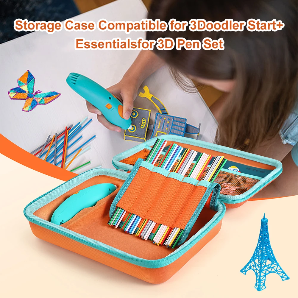 حقيبة حمل صلبة لـ 3Doodler Start+ Essentials (2024) مجموعة أقلام ثلاثية الأبعاد حافظة سفر صلبة مقاومة للصدمات مع جيب شبكي حافظة واقية
