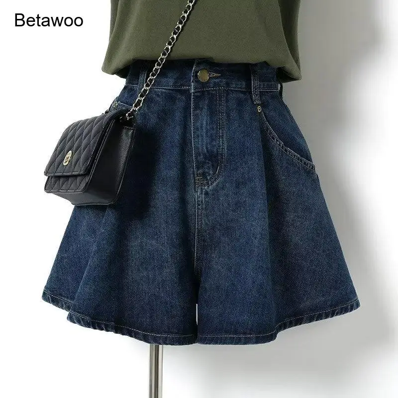 

Women High Waist Denim Skort A-Line Jean Shorts Pleated Mini Skirt Casual Summer Bottoms