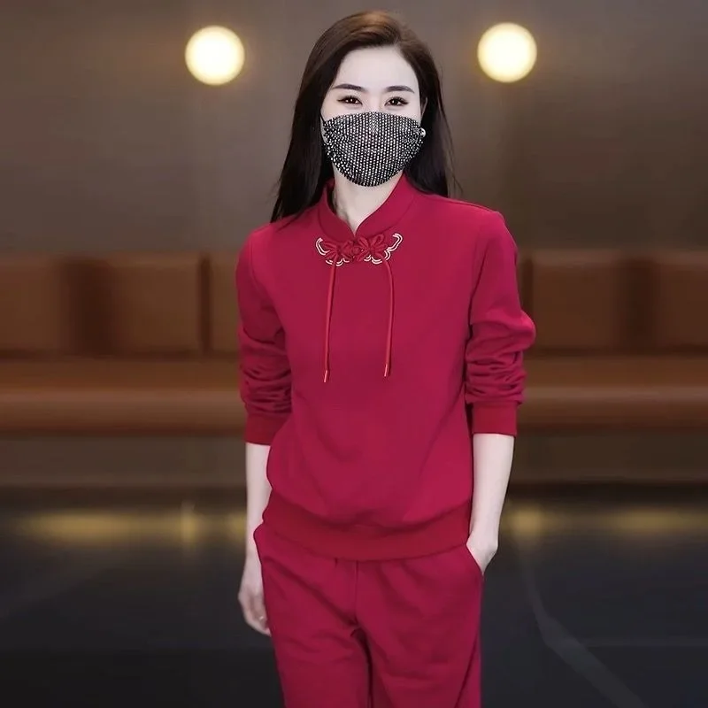 

Women's Chinese Style Casual Sports Suit 2025 New Spring and Autumn Fashion Button Sweater and Pants Warehouse 2 Two Piece Sets