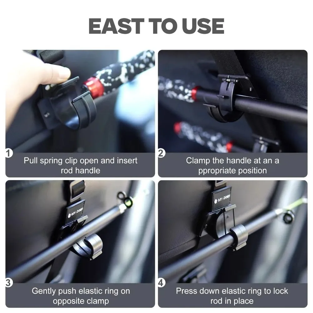 

6 Position Car Fishing Rod Holder High-Elasticity Rubber Straps Non-Slip Design Clip-On Holder Durable Design