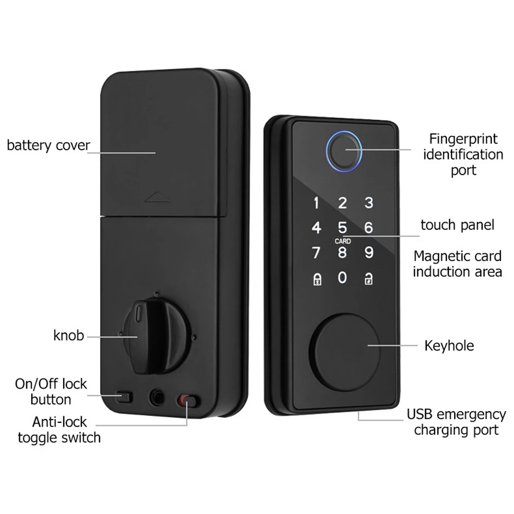 Tuya Mobile APP Smart Remote Control Fingerprint Biometrics Password Code Deadbolt Automatic Latch Lock