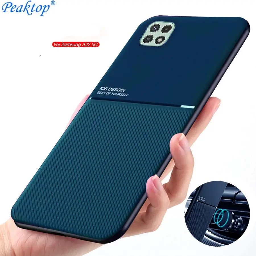 For samsung a22 5G case shockproof magnetic car holder phone cover for samsung galaxy a 22 a22 22a leather texture coque