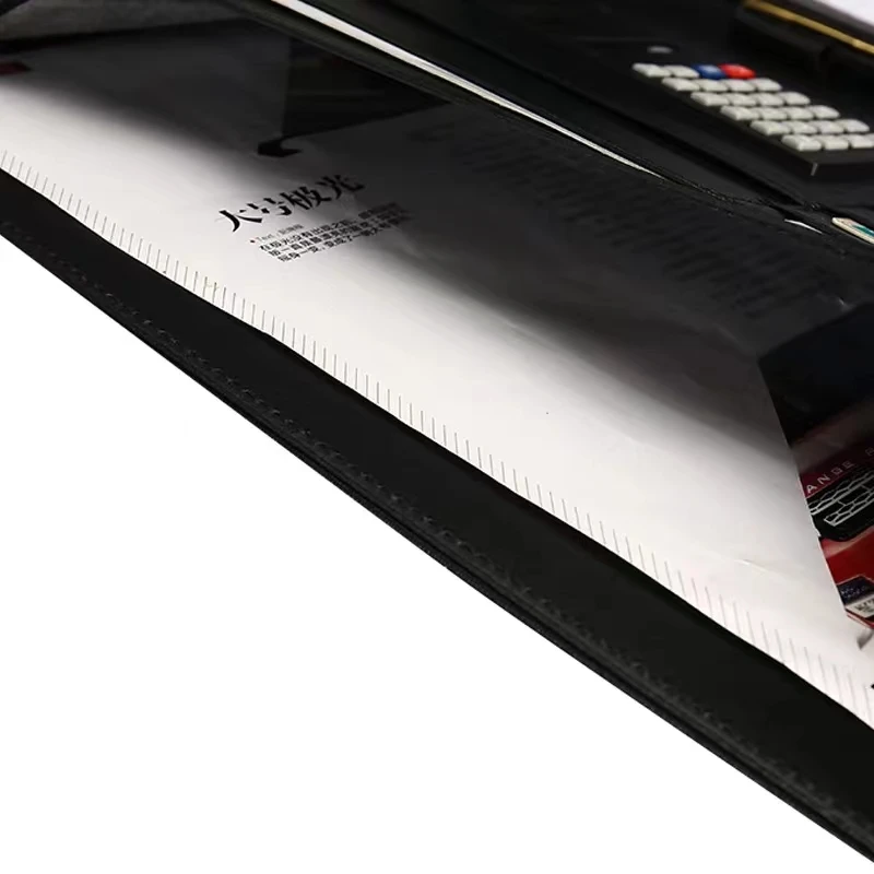 A4 Portable File Folder with Calculator Organizer Business Manager Office Document Pads Briefcase PU Leather Buckle Padfolio Bag