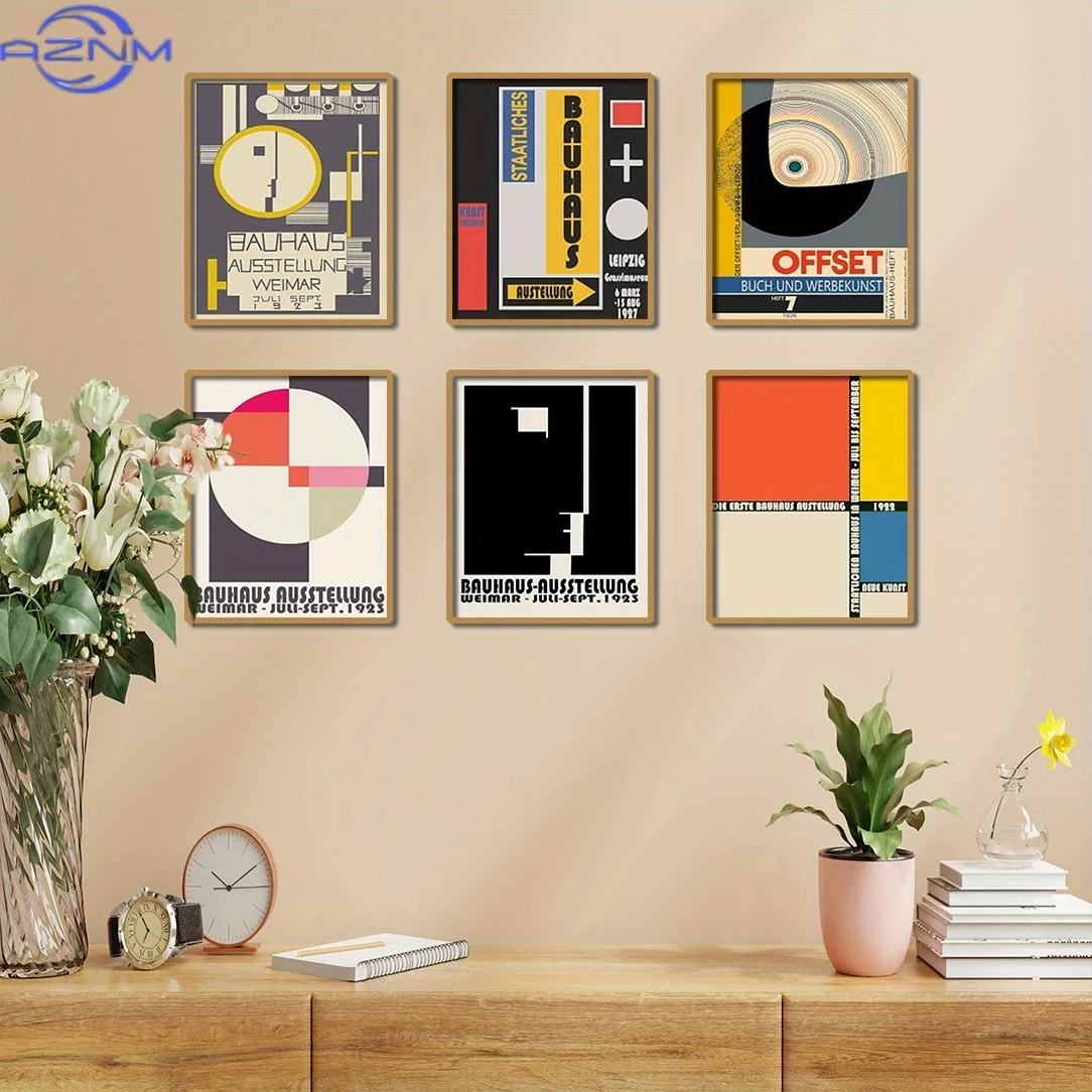 Bauhaus Aesthetic Abstract Geometric Wall Art Prints - Frameless Colorful Collage Posters, Ideal for Living Room And Bedroom D